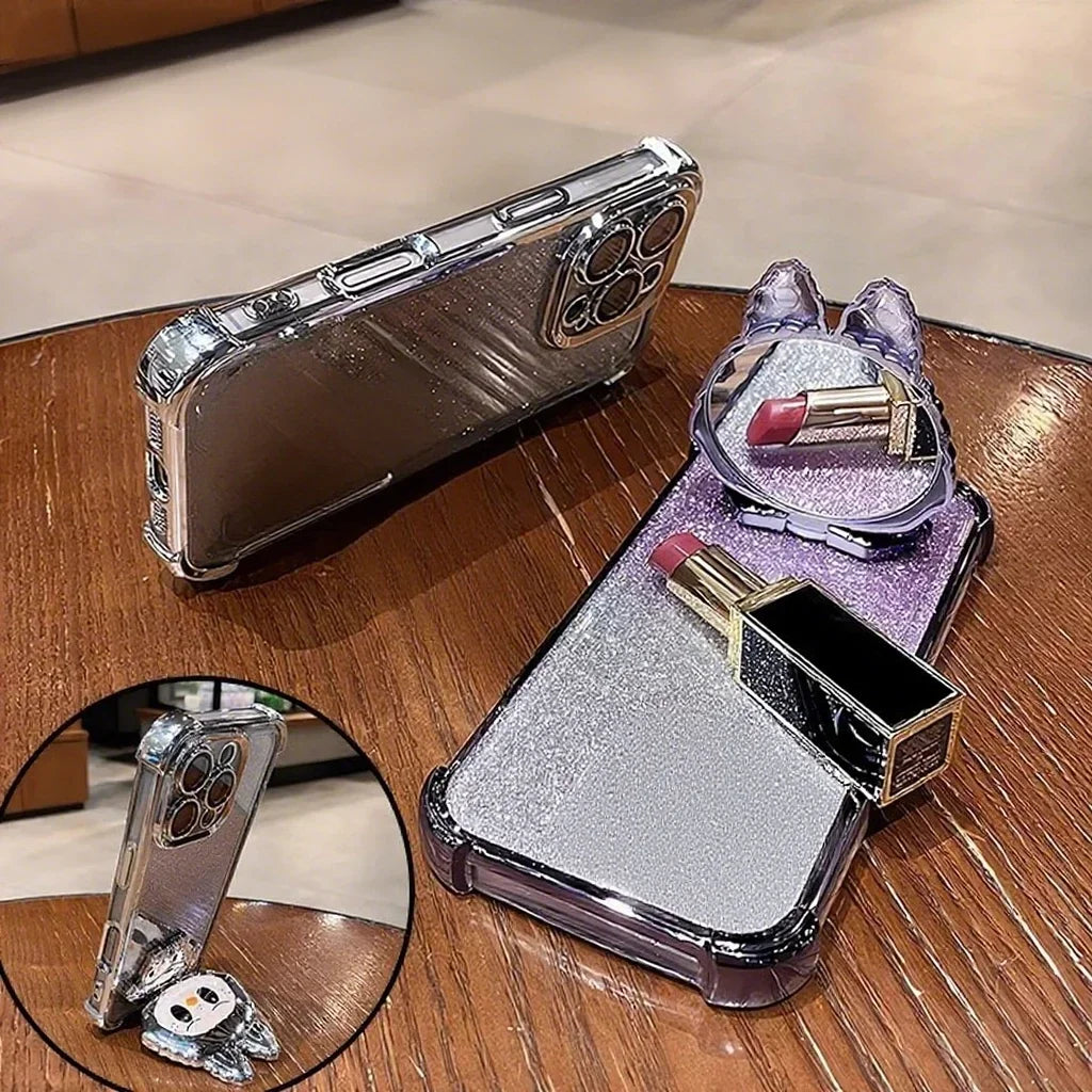 Cute L-La-bubuES Phone Case for iPhone 16 15 14 13 12 11 Pro Max Plus 16E X XR Shockproof Plating Silicone Glitter Powder Cover
