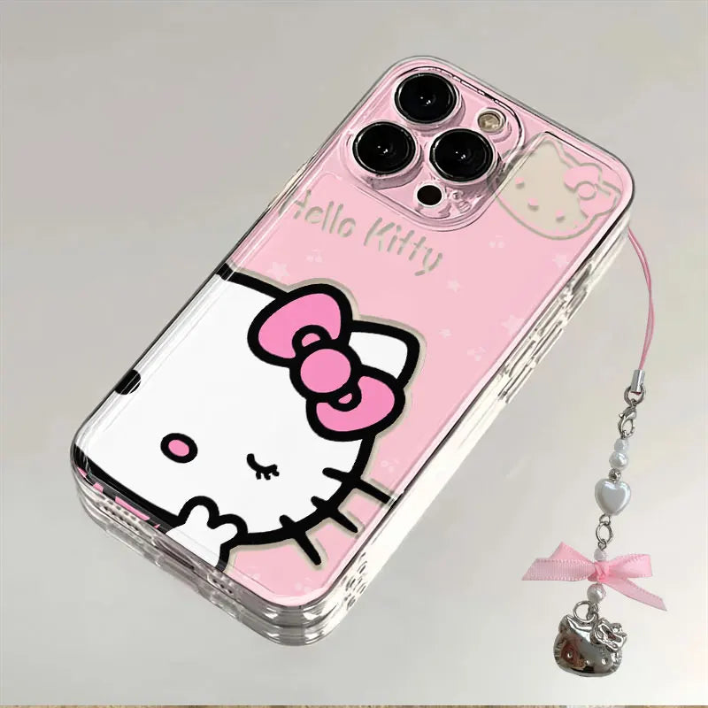 Creative Sanrio Biye's Hello Kitty Case For iPhone 16 15 14 13 12 11 Pro Max X XR XS 7 8 Plus Simple and Cute Soft Cover Y2K