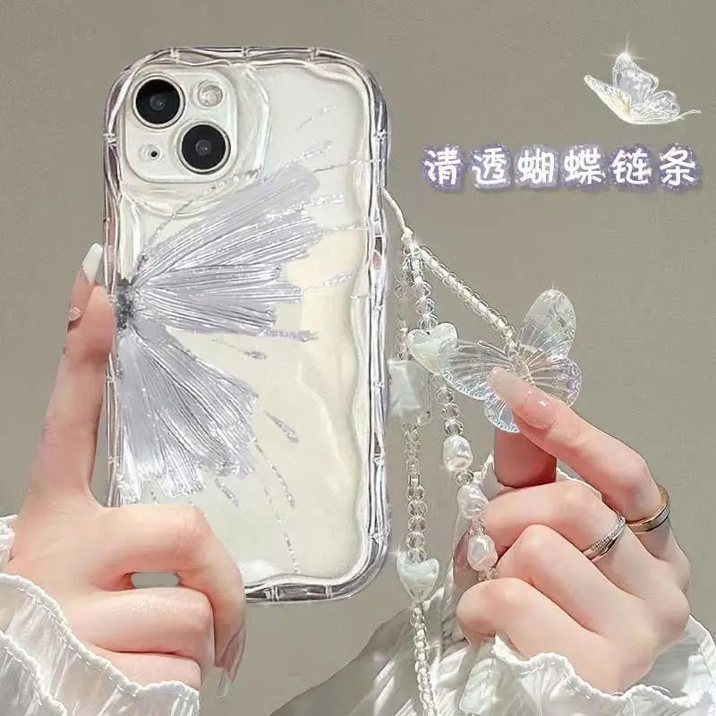 Butterfly Hand Chain Phone Case For Samsung Galaxy A55 A15 A54 A35 A24 A14 A34 A25 S25 S24 Ultra S22 S21 Plus S20 S23 FE Cover