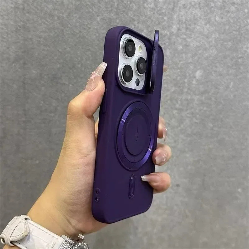 Luxury Flip Up Lens Holder Magnetic Case for iPhone 16 15 14 13 12 11 Pro Max 16 Plus Fashion Nylon Wristband Lanyard Soft Cover