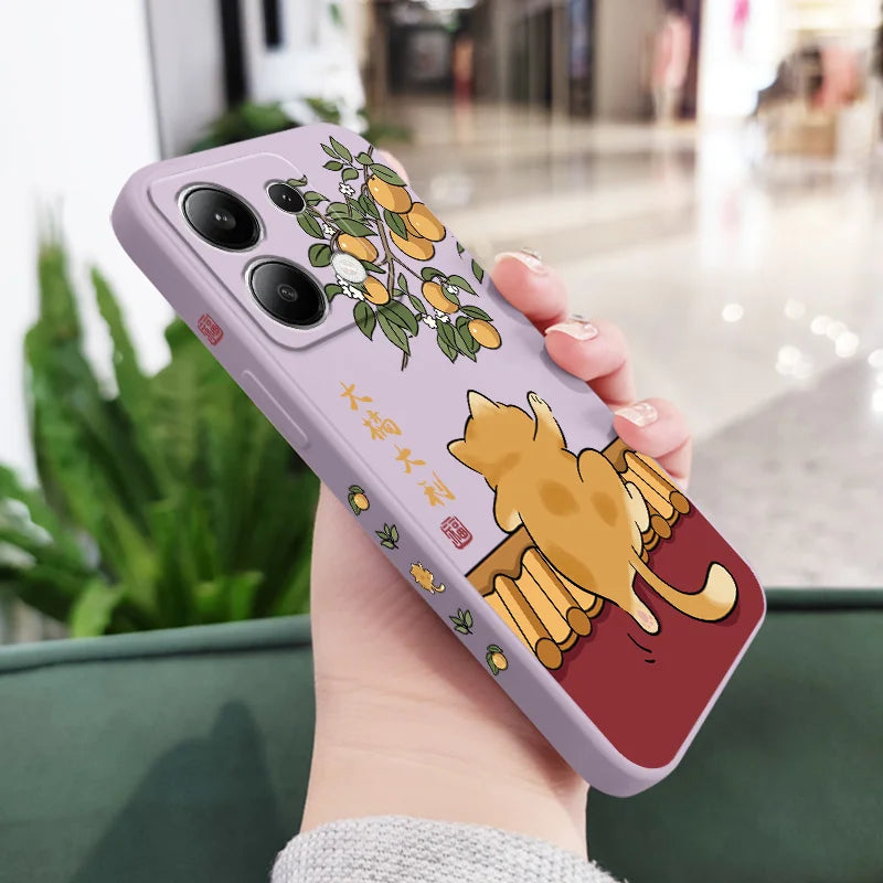 Cute Lively Cat Phone Case For Xiaomi Redmi Note 14 13 12 12S 11 11S 10 10S 9 9S Pro Plus 4G 5G Liquid Silicone Cover