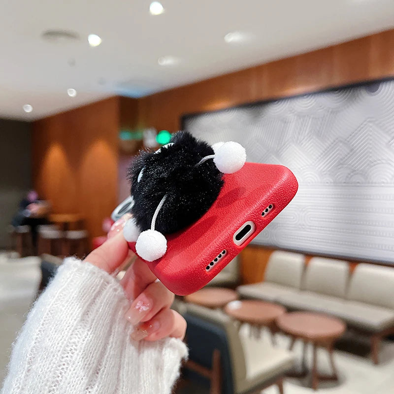 3D Doll Plush Briquettes Leather Phone Case For iPhone 16 15 14 13 12 11 Pro Max X XS Max XR 7 8 Plus SE2 Shockproof Soft Cover