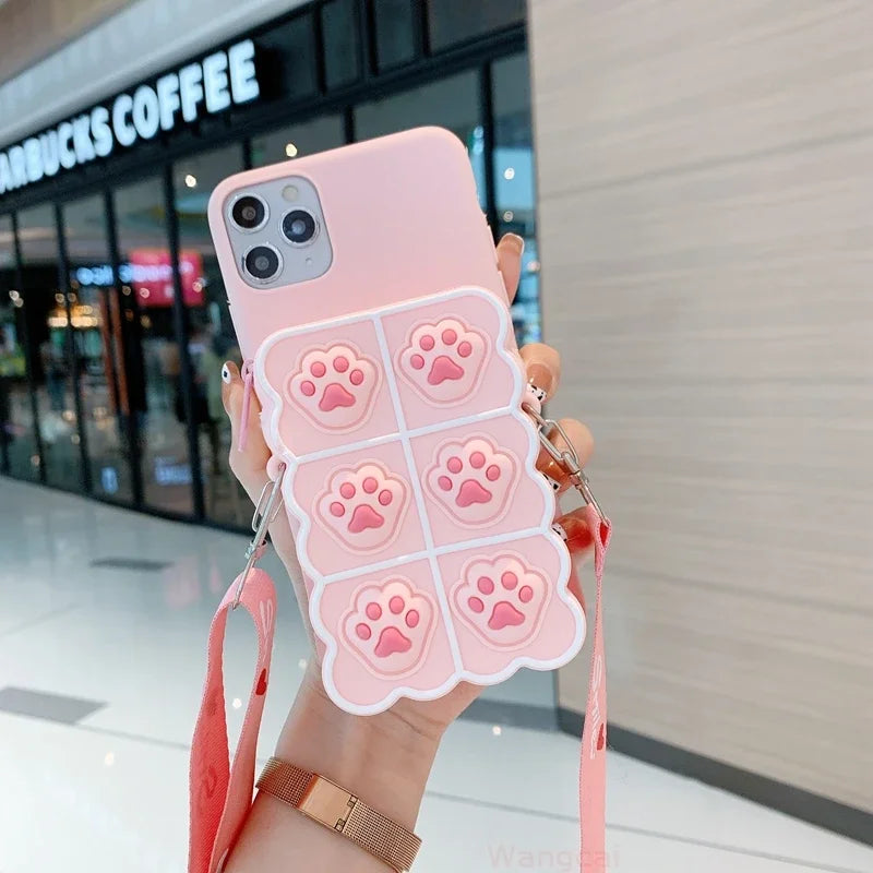Purse Lanyard Wallet Phone Cases For Samsung Galaxy A82 A22 A02 A32 A02S A72 A52 A12 M12 A42 M51 M31S Cat Claw Card Stand Cover