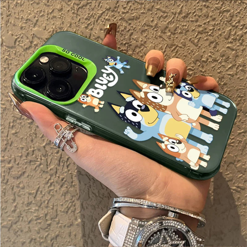 Cartoon Dog B-Blueys Matte Case for iPhone 14 16 15 13 12 11 Pro Max XS X XR 8 7 Plus SE 2020 Plating Hard Protective Back Cover