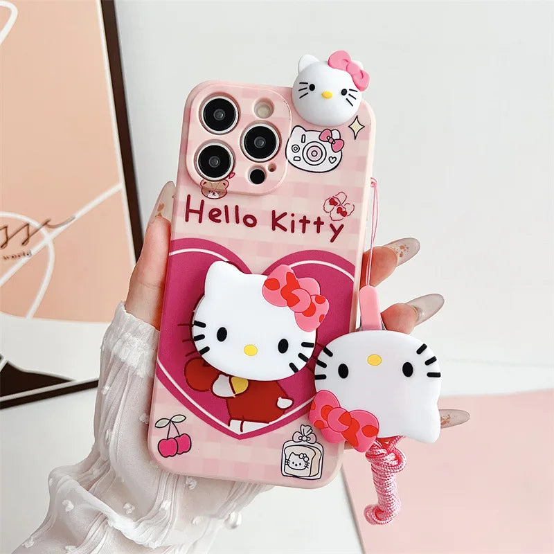 Hello Kitty Sanrio doll Hanging rope pink Phone Case For iPhone 15 14 13 12 11 Pro Max Xr Xs 15 14 Plus Case Cute cartoon Cover