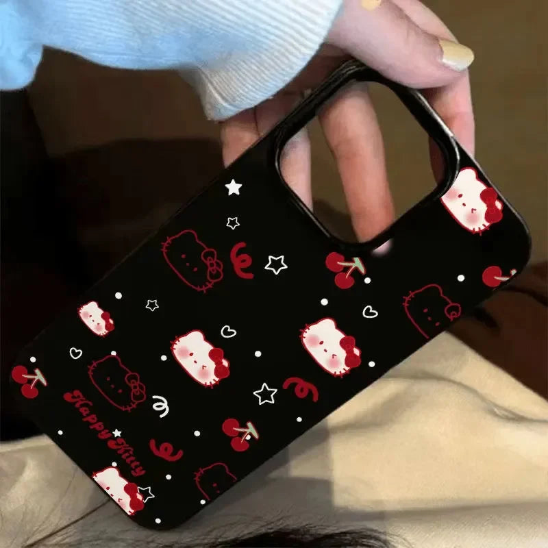 Hello Kitty Black Bow Strap Cherry Phone Case For iPhone 16 15 14 13 12 11 Pro Max XR XS MAX 7 8 Plus MINI Y2K Girl Cool Cover