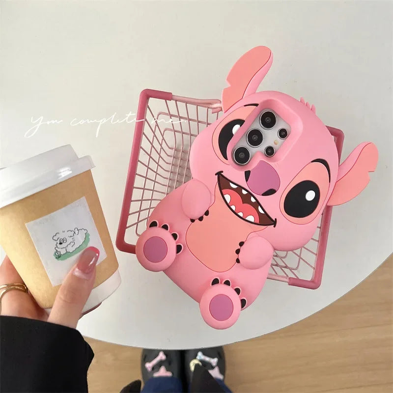 3D Cartoon Angle Stitch Leg Bracket Silicone Couple Phone Case For Samsung Galaxy S25 S24 S23 S22 Ultra Plus Shockproof Cover
