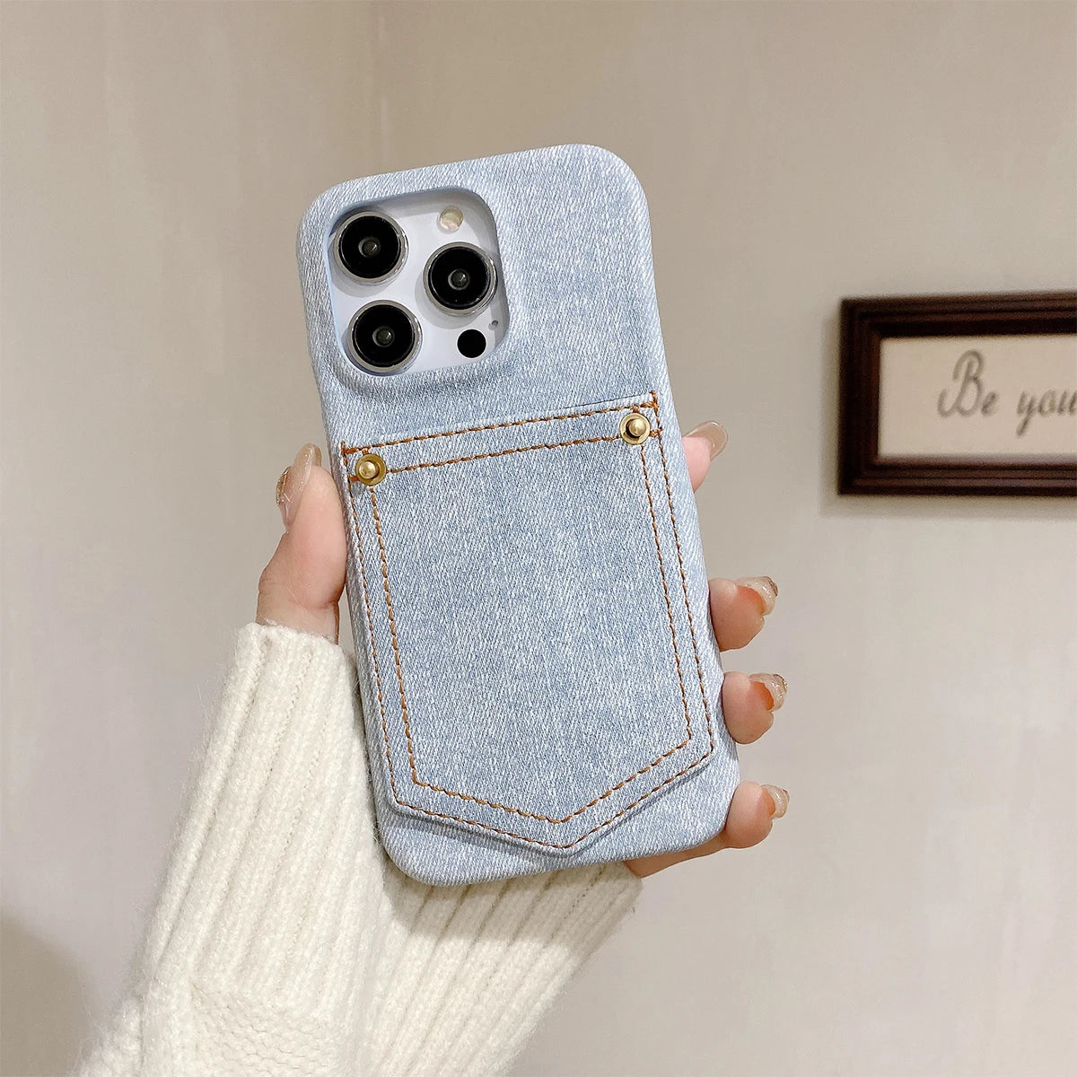 Luxury Denim Leather Card Bag Case For iPhone 15 14 13 12 11 Pro Max