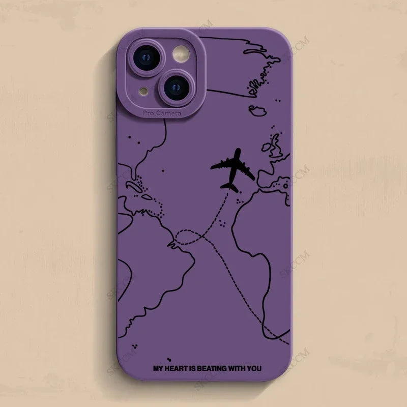 Travel-nspired Airplane Route Desian Phone Case For iPhone 16 15 14 13 12 11 Pro Max Mini 8 7 Plus X XR XS Soft Silicone Covers