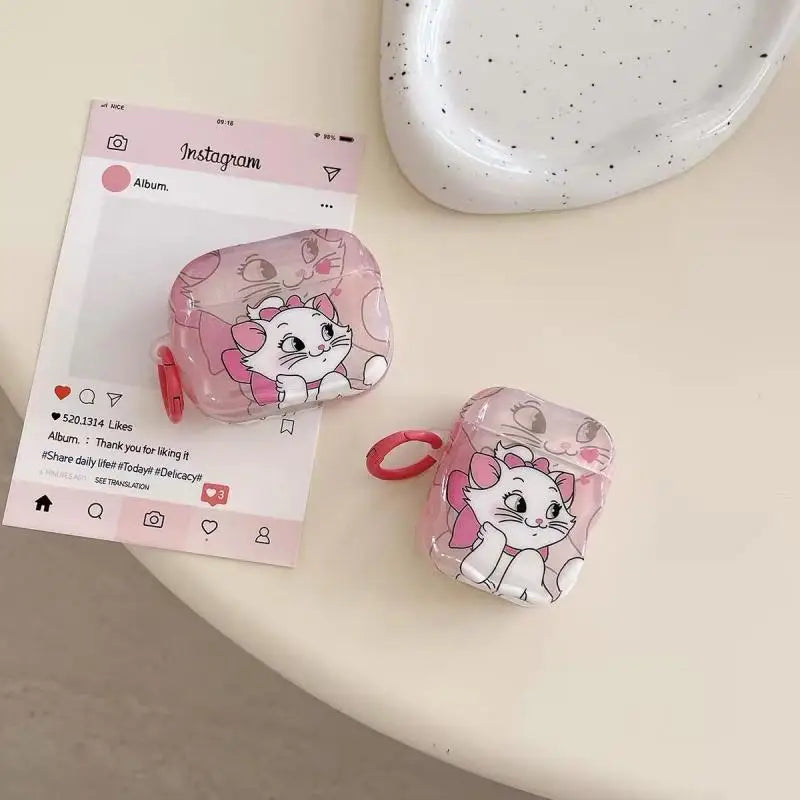 Disney The Aristocats Marie Cat Transparent Silicone Earphone Protective Case Couple Airpods 1 2 3 4 Universal Earphone Case