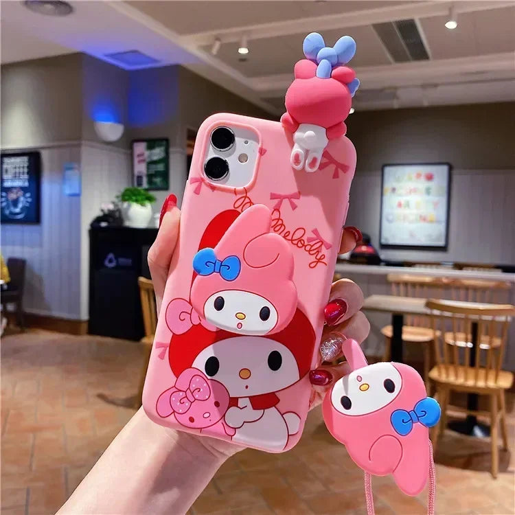 Sanrio Hello Kitty my melody Bracket Phone Case For iPhone 16 15 14 13 12 11 Pro Max Xr 14 16 Plus Case Cute Cartoon Soft Cover