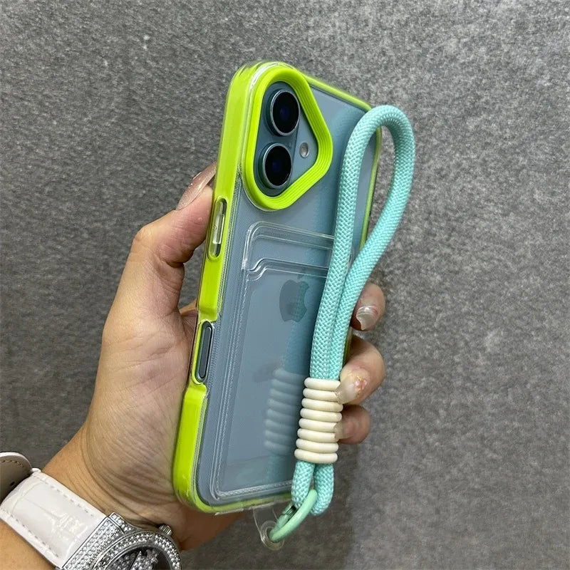 Luxury Card Slot Bag Clear With lanyard Phone Case For iPhone 11 12 13 14 15 Pro Max 16 Plus XS Shockproof Bumber Soft TPU Cover