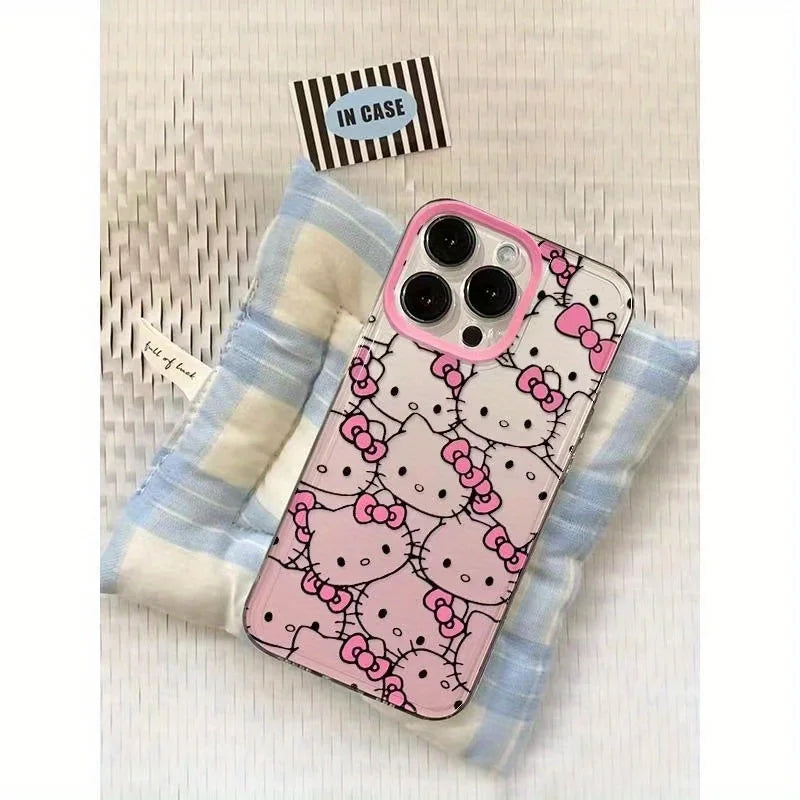 Cute Full screen Sanrio Hello Kitty Case For iPhone 17 16 15 14 13 12 Pro Max XR Plus Kawaii Transparent Soft TPU Cover Funda