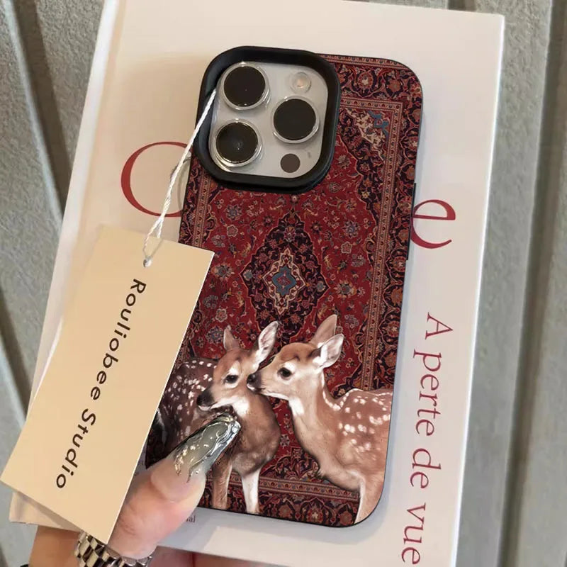 Vintage Flower Deer For IPhone 16 Phone Cases For IPhone 11 12 13 14  Plus 15 16 17 Air Pro Max Soft Cover Case Funda Bumber