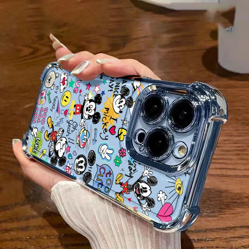 Graffiti Cartoon Mickey Plating Case For Xiaomi Redmi Note 14C 13C 13 12C 12 11 10 9A 9 K50 Pro 4G 5G Shockproof Anti Fall Cover