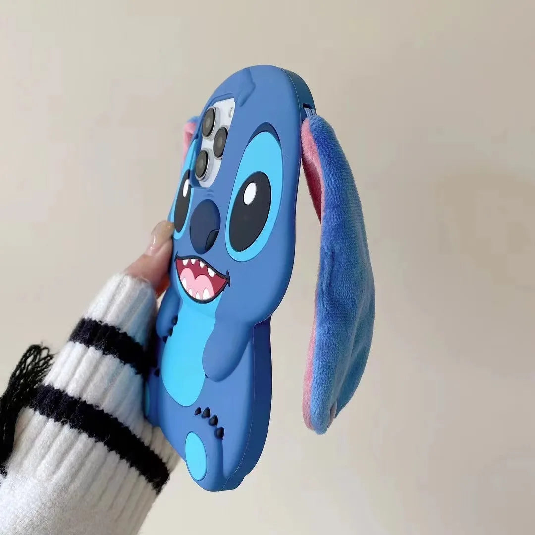 Disney Stitch Cartoon Long Ears 3D Soft Silicone Phone Cases Shockproof Cover for IPhone 15 14 Plus 16 12 13 Pro Max 11 Gifts
