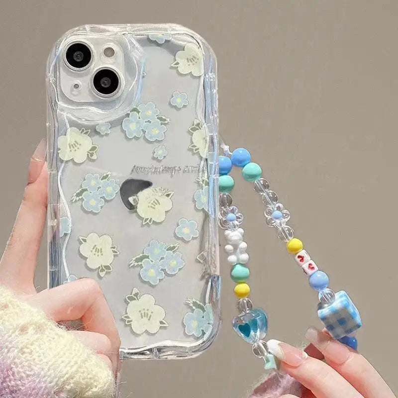 Phone Cases For IPhone 15 Pro Max 14 11 12 13 Mini XR 6s 6 8 7 Plus X XS SE 2020 Soft TPU Flower Bracelet Chain Shockproof Case