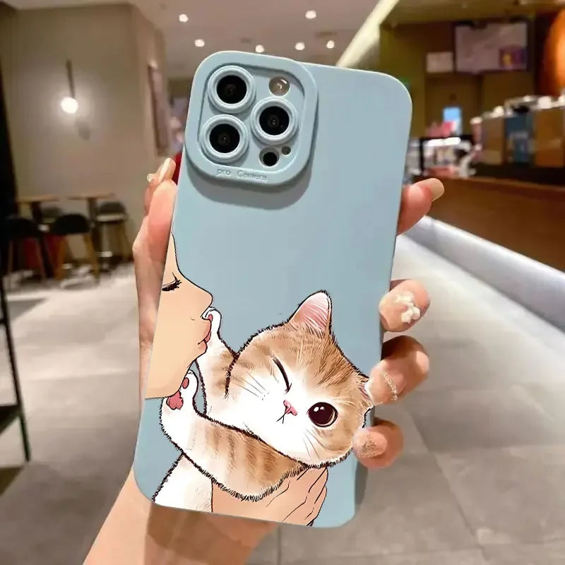 Cat American short Shorthair kiss Phone Case for iPhone 16 Cases iPhone 15 14 13 12 Mini 11 Pro Max 16 7 8 Plus XS SE Back Cover