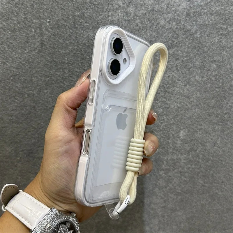 Luxury Card Slot Bag Clear With lanyard Phone Case For iPhone 11 12 13 14 15 Pro Max 16 Plus XS Shockproof Bumber Soft TPU Cover