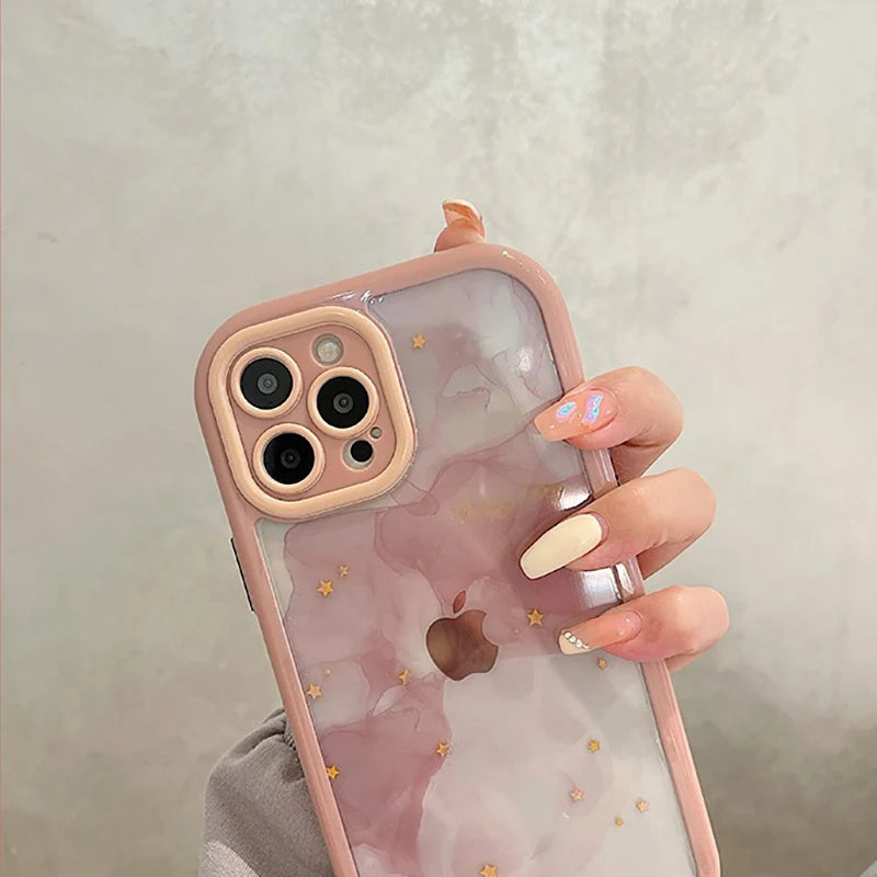 Gradient Pink Green Abstract Oil Painting Acrylic Clear Case For iPhone 16 Pro Max 15 14 13 12 11 Soft Bumper Hard Back Cover