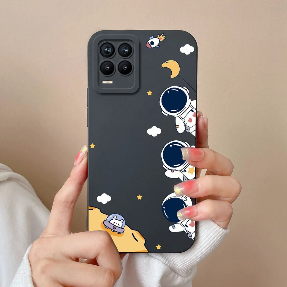 Cases For Realme 8 Pro 4G Shell Lovely Cartoon Astronaut Pattern Soft Liquid Silicone Phone Covers For Realme8 8Pro Fundas Coque