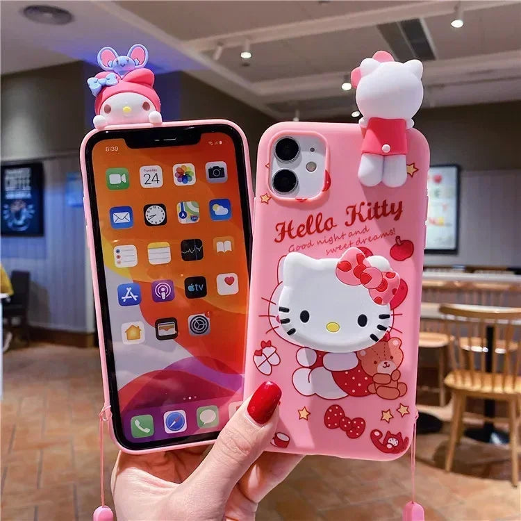 Sanrio Hello Kitty my melody Bracket Phone Case For iPhone 16 15 14 13 12 11 Pro Max Xr 14 16 Plus Case Cute Cartoon Soft Cover