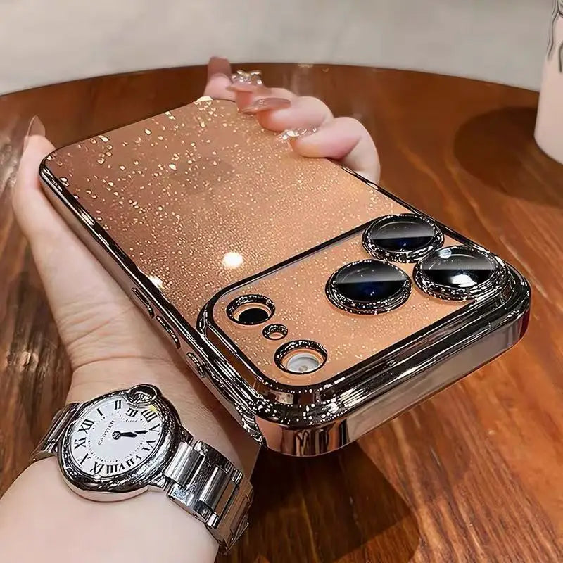 Luxury Slim Transparent Glitter PC Case for iPhone 17 16 15 14 11 13 12 Pro Max 17 Pro Cases Clear Camera Lens Protector  Cover