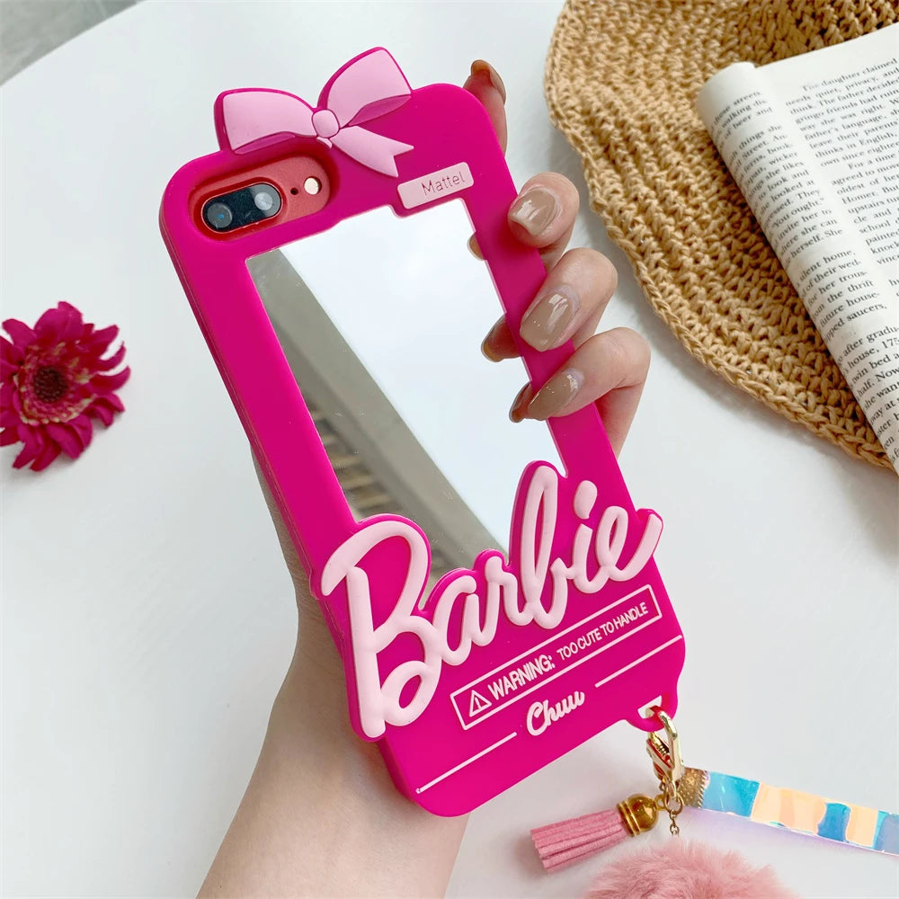 Kawaii Girl Phone Case with Mirror For iPhone 6/6s/7/8 Plus X XS Max XR 11 12 15 16 14 13 Pro Max 15Plus Soft Silicone Cover