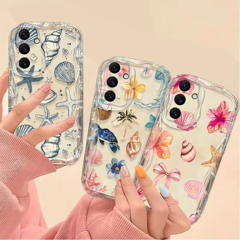 3D Case For Samsung Galaxy S25 S24 Ultra S23 S22 S21 Plus FE A56 A36 A26 A16 A06 A15 A25 A35 A55 5G Color Flower Marine Organism