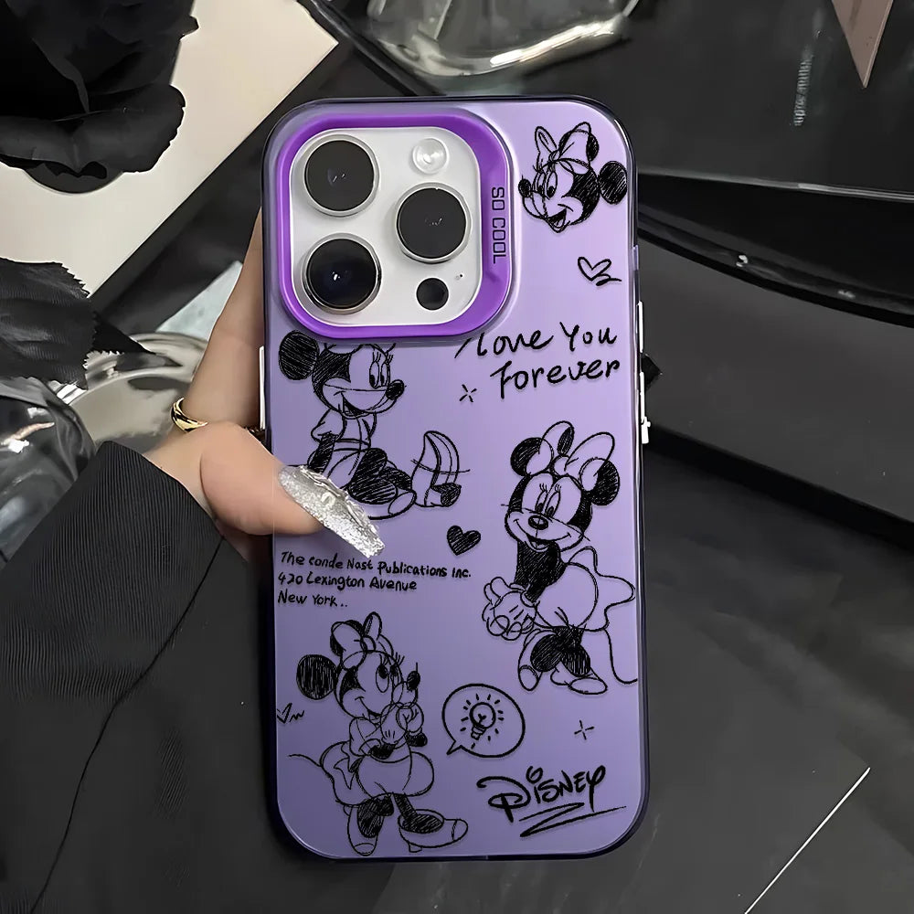 Line Retro Mickey Minnie Phone Case For Xiaomi Redmi Note 7 8 9 9S 10 11 12 13 14 Pro Plus 4G 5G Anti Fall Matte Back Cover