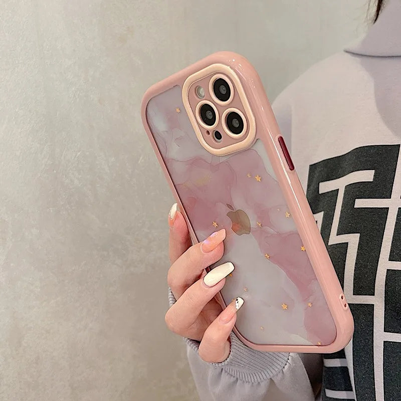 Gradient Pink Green Abstract Oil Painting Acrylic Clear Case For iPhone 16 Pro Max 15 14 13 12 11 Soft Bumper Hard Back Cover