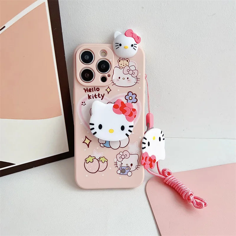 Hello Kitty Sanrio doll Hanging rope pink Phone Case For iPhone 15 14 13 12 11 Pro Max Xr Xs 15 14 Plus Case Cute cartoon Cover