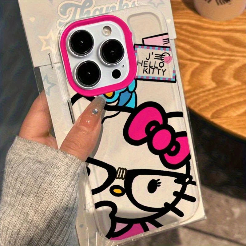 Cute Full screen Sanrio Hello Kitty Case For iPhone 17 16 15 14 13 12 Pro Max XR Plus Kawaii Transparent Soft TPU Cover Funda