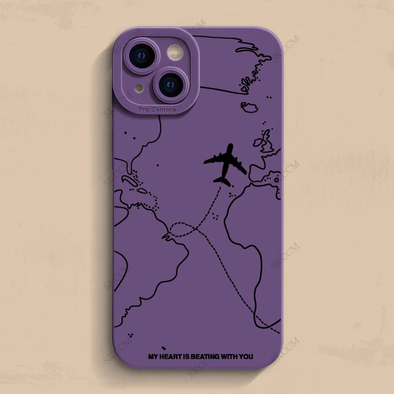 Travel-nspired Airplane Route Desian Phone Case For iPhone 16 15 14 13 12 11 Pro Max Mini 8 7 Plus X XR XS Soft Silicone Covers