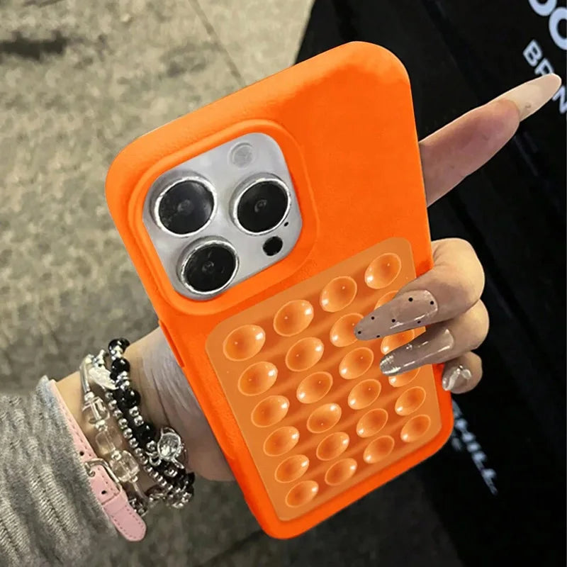 Luxury 3D Suction Cup Stand Litchi Pattern Phone Case For iPhone 16 15 14 Pro Max Plus 11 12 13 Pro 14 15 Plus XR XS 16E Cover