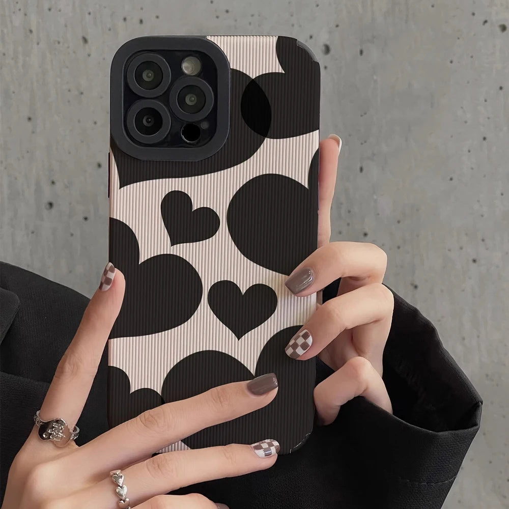 Black Love Heart Silicone Case For Samsung Galaxy S22 S23 S24 Ultra A54 5G A34 A53 A51 A52 A23 A32 A31 A71 A72 A73 A14 A13 A12