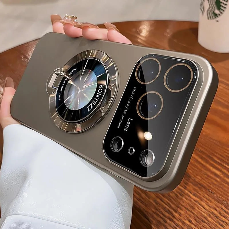 for Magsafe Bracket Matte Hard Case for iPhone 17 16 15 Pro Max Plus 17 Air 11 12 13 14 Magnetic Stand Camera Protector Cover