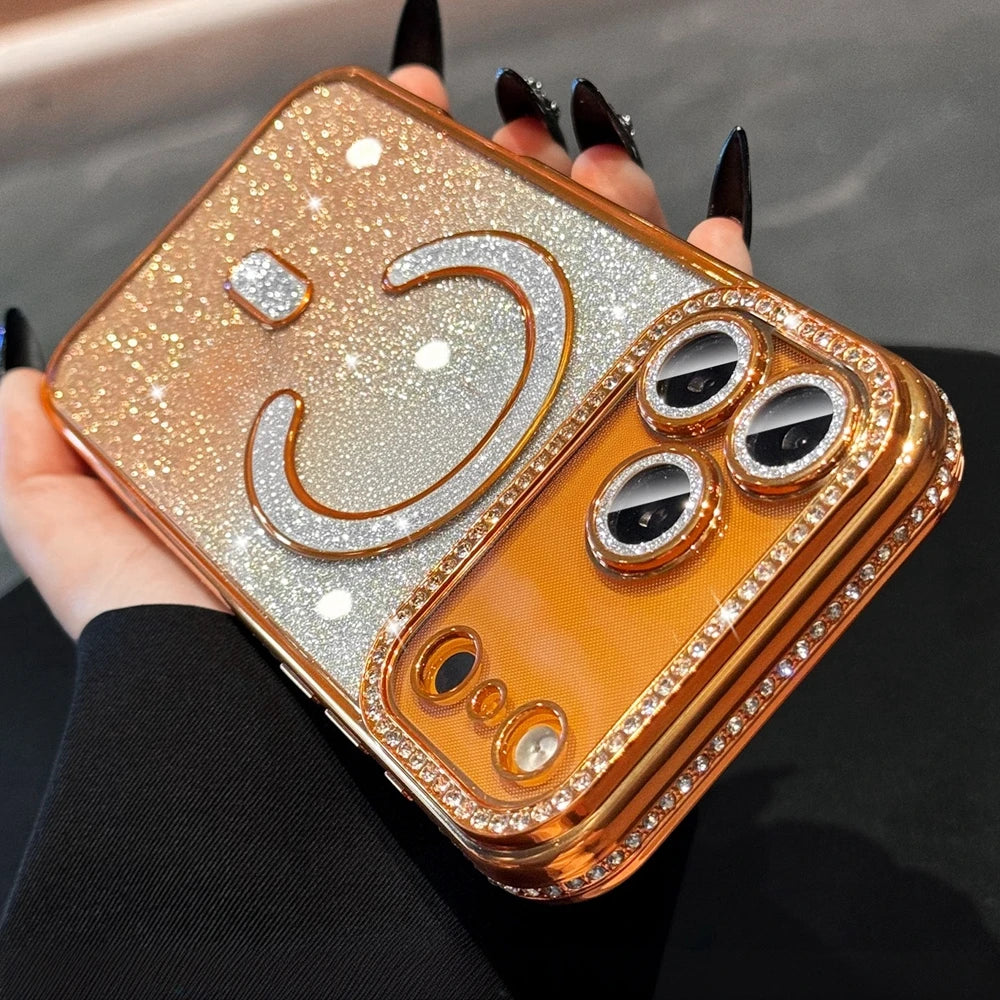 Luxury Gradient Diamond Magsafe Case for iPhone 17 Pro Max 17 Air Plating Soft Cover for iPhone 16 15 14 13 12 Pro Max 16 Plus
