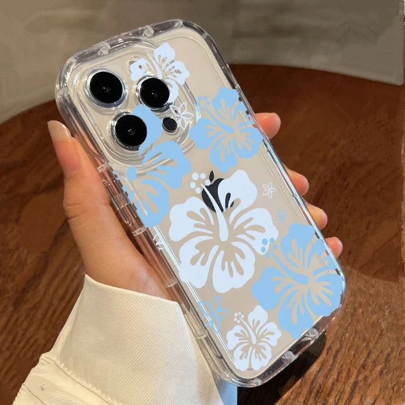Trendy Flower Pattern Transparent Case For iPhone 16 15 Pro Max 16E 14 13 12 11 PRO Mini Soft Clear Cover