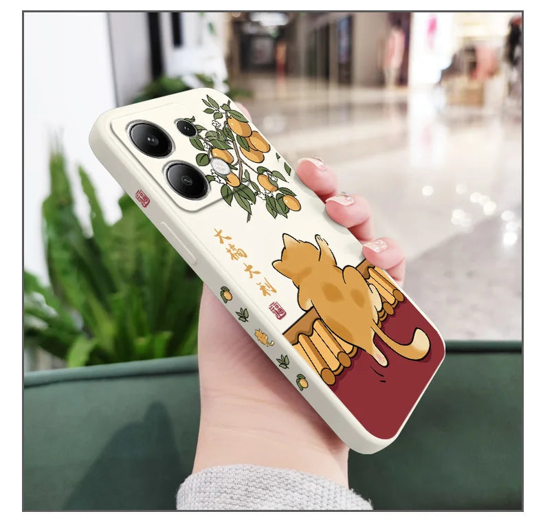 Cute Lively Cat Phone Case For Xiaomi Redmi Note 14 13 12 12S 11 11S 10 10S 9 9S Pro Plus 4G 5G Liquid Silicone Cover