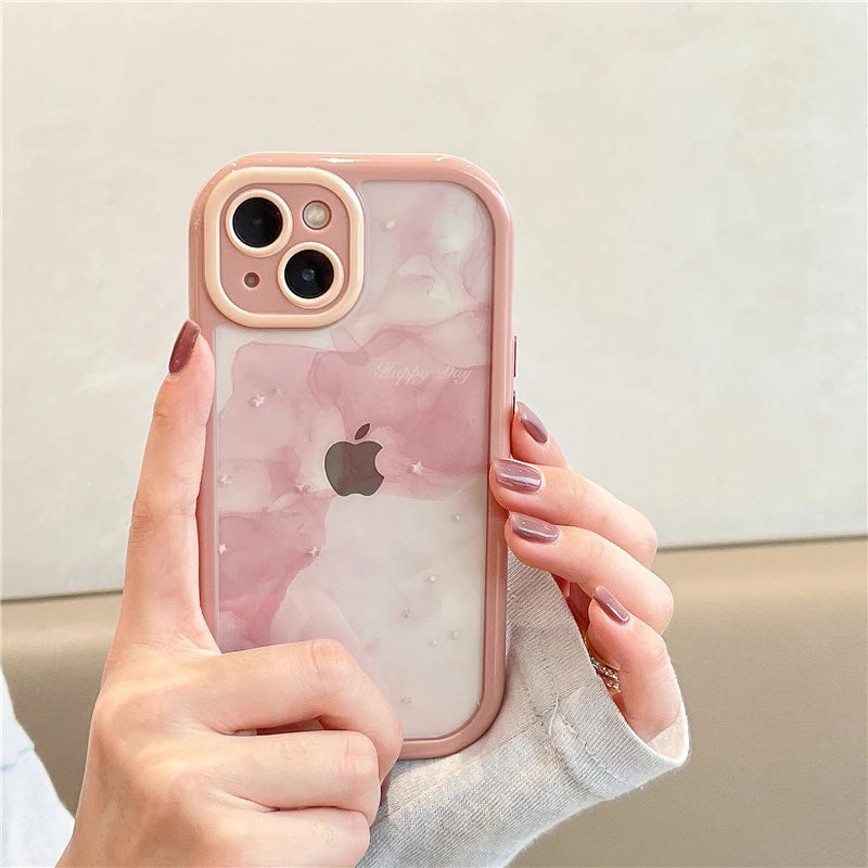 Gradient Pink Green Abstract Oil Painting Acrylic Clear Case For iPhone 16 Pro Max 15 14 13 12 11 Soft Bumper Hard Back Cover