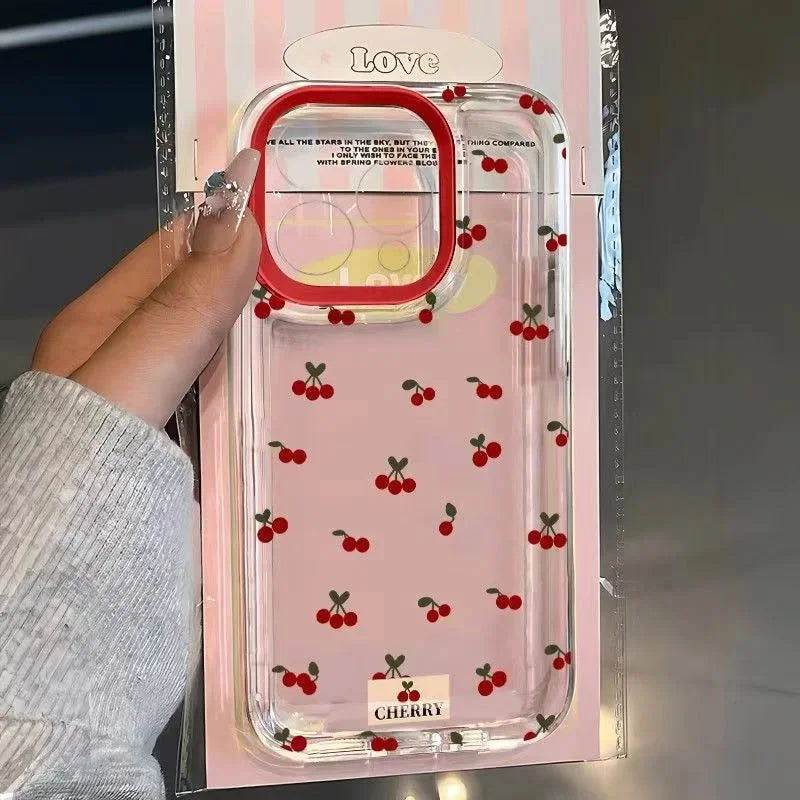 Cute Cartoon Cherry Pattern Clear Phone Case For Xiaomi Redmi 13C 14C 12 Redmi Note 14 13 12 11 Pro Plus 5G 12S 11S Soft Cover