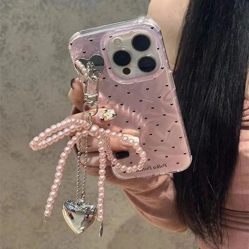 Retro Love Heart Bowknot Pearl Case For Xaomi Redmi 13X 15C 15 Redmi Note 14 Pro Plus 14S POCO C65 C61 C71 M7 C75 4G 5G Cover