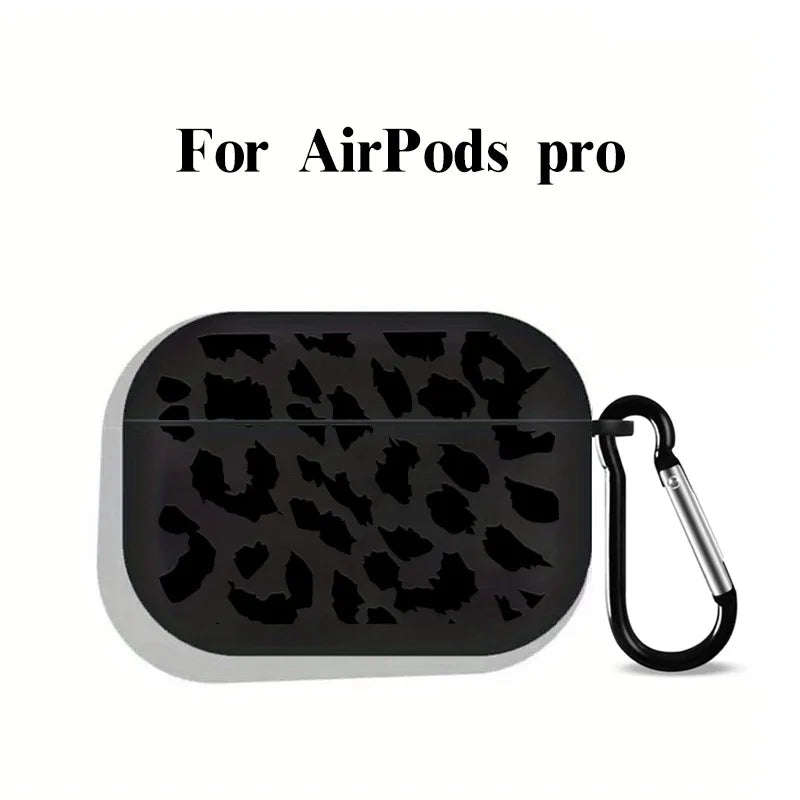Black Leopard Print Earphone Case for Airpods Pro 2/Pro Silicone Protective Cover for Apple Airpods 4 1/2 3 Case