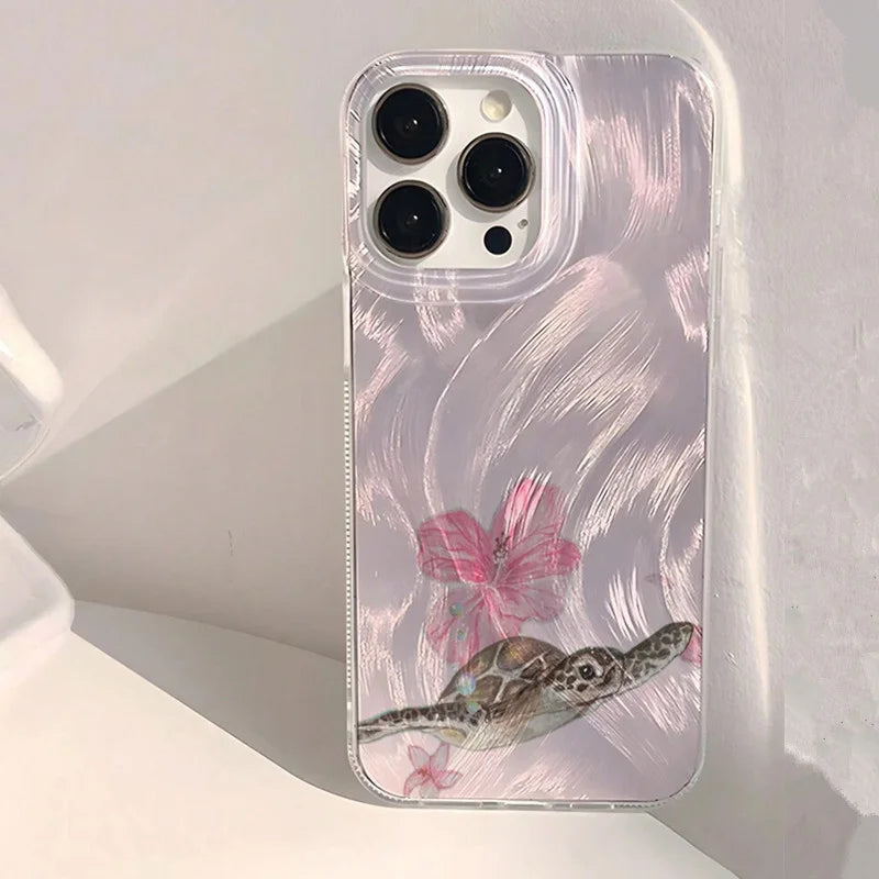 Summer Turtle Chiffon Texture Phone Case for Xiaomi Redmi Note 14 13 12 11 Pro Plus 5G 12S 11S 10 Redmi 14C 13C Glossy Cover