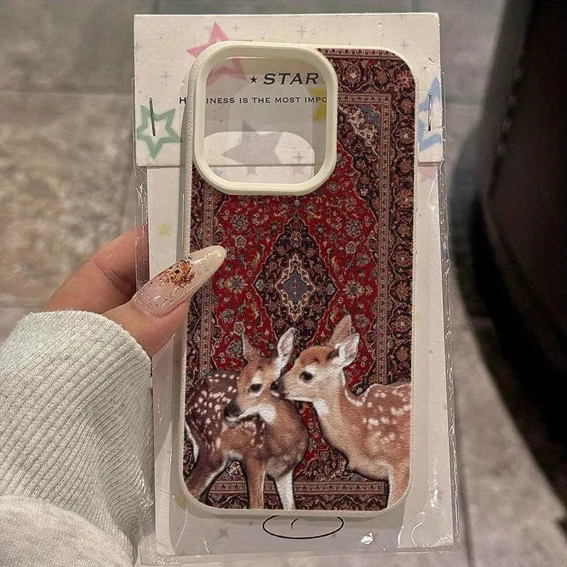 Vintage Flower Deer For IPhone 16 Phone Cases For IPhone 11 12 13 14  Plus 15 16 17 Air Pro Max Soft Cover Case Funda Bumber