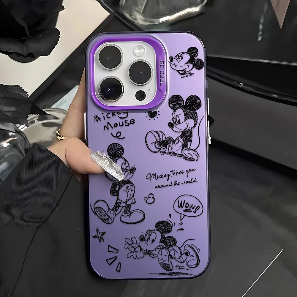 Line Retro Mickey Minnie Phone Case For Xiaomi Redmi Note 7 8 9 9S 10 11 12 13 14 Pro Plus 4G 5G Anti Fall Matte Back Cover