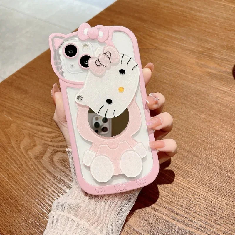 Sanrio Hello Kitty Shockproof Case For iPhone 16 15 14 13 11 12 Pro XS Max XR 7 8 Plus With Cosmetic Mirror Transparent Cover