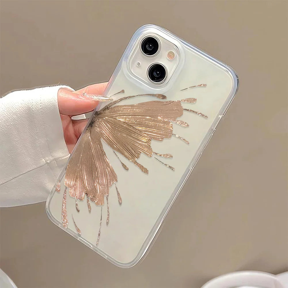 Gold Butterfly Soft TPU Case For iPhone 13 11 12 14 15 17 16 Pro Max Funda iPhone 12 13 Mini Plus Translucent Clear Phone Cover