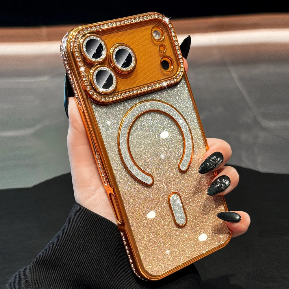 Luxury Gradient Diamond Magsafe Case for iPhone 17 Pro Max 17 Air Plating Soft Cover for iPhone 16 15 14 13 12 Pro Max 16 Plus